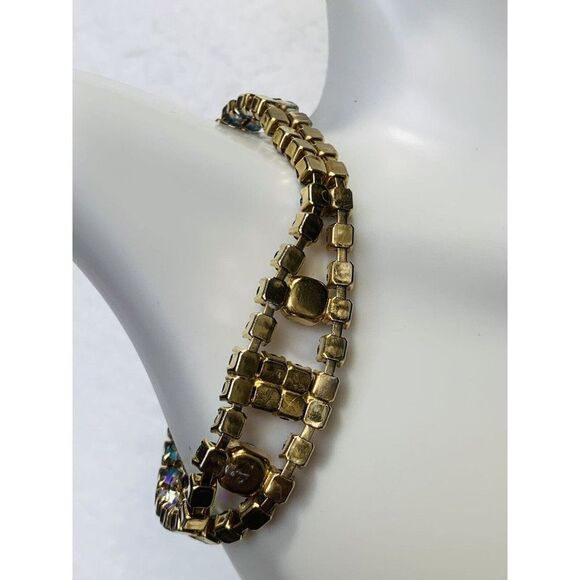 Vintage Aurora Borealis Shimmering Rhinestone Gold Tone Tennis Bracelet 8” - Picture 10 of 10